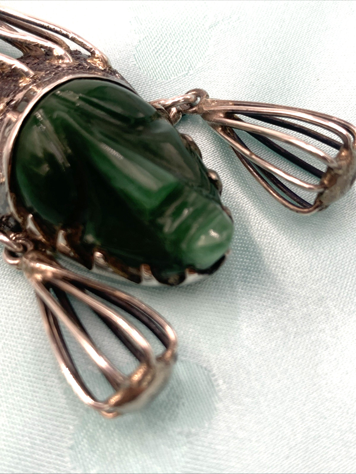 Vintage Sterling Silver and Green Onyx Mexican Mask Pendant & 28″ Necklace 73g