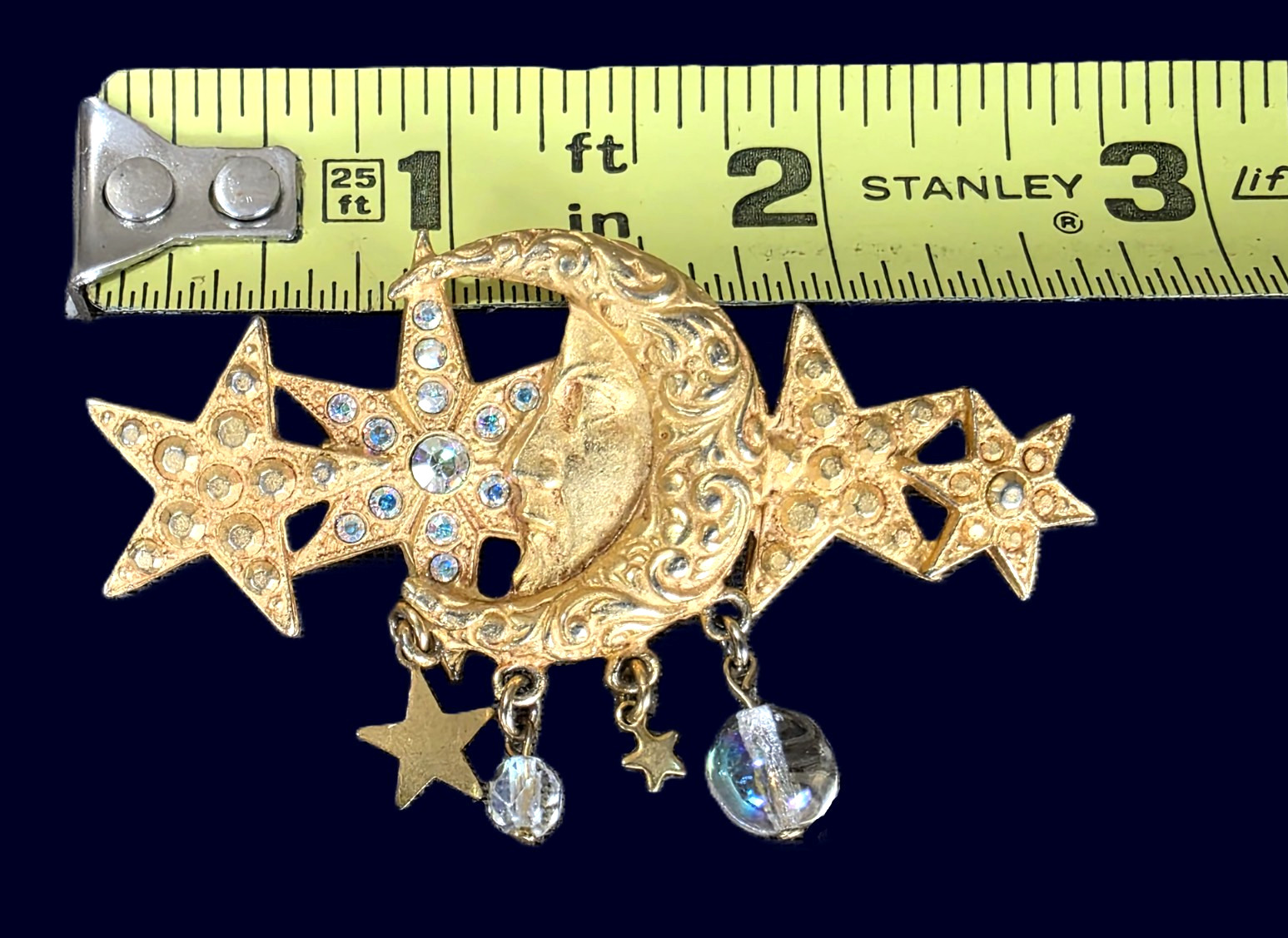 Vintage KIRKS FOLLY Celestial Moon Face Stars Brooch Pin