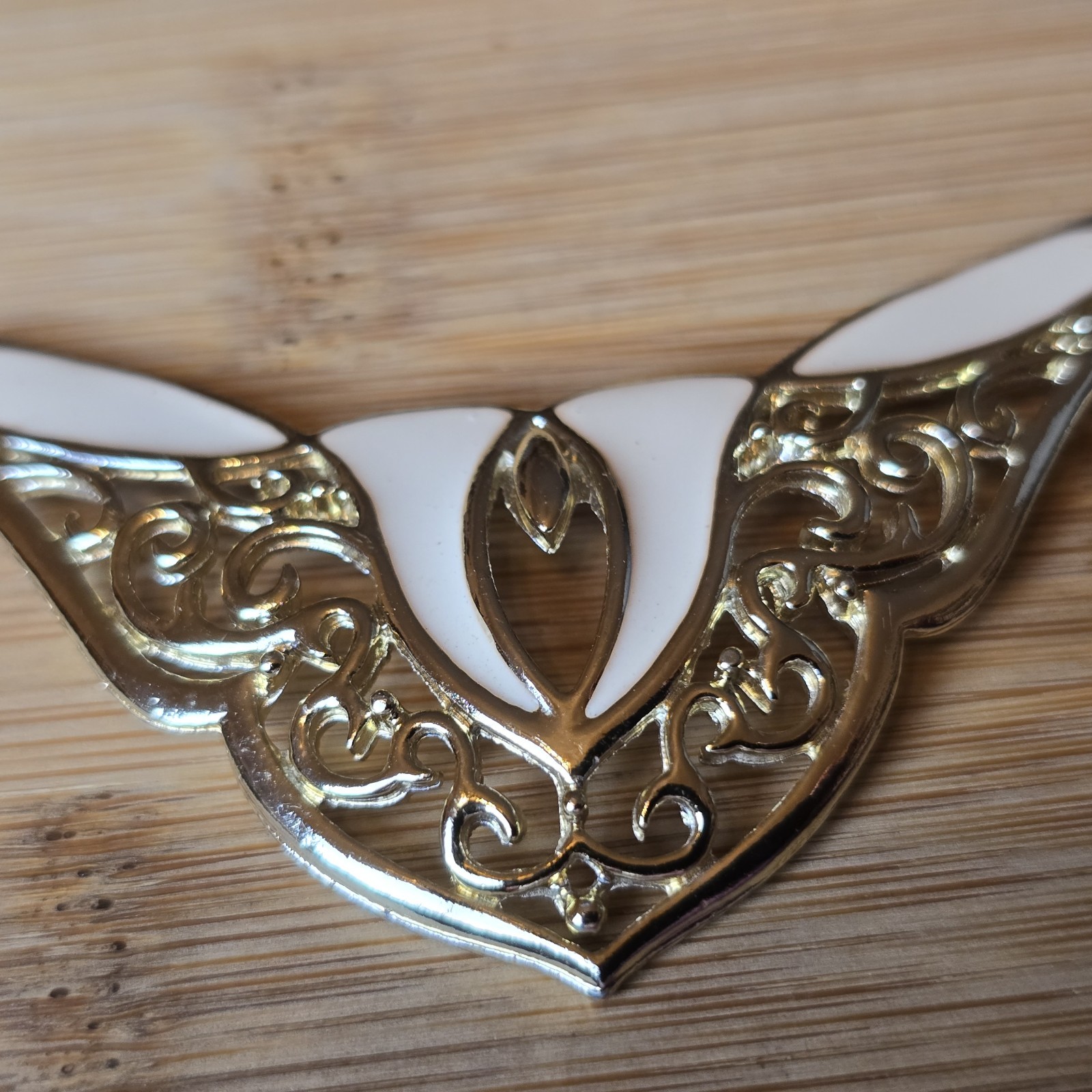 Vintage DeMilo Ivory Enamel Filigree Bib Necklace Statement Collar Art Nouveau