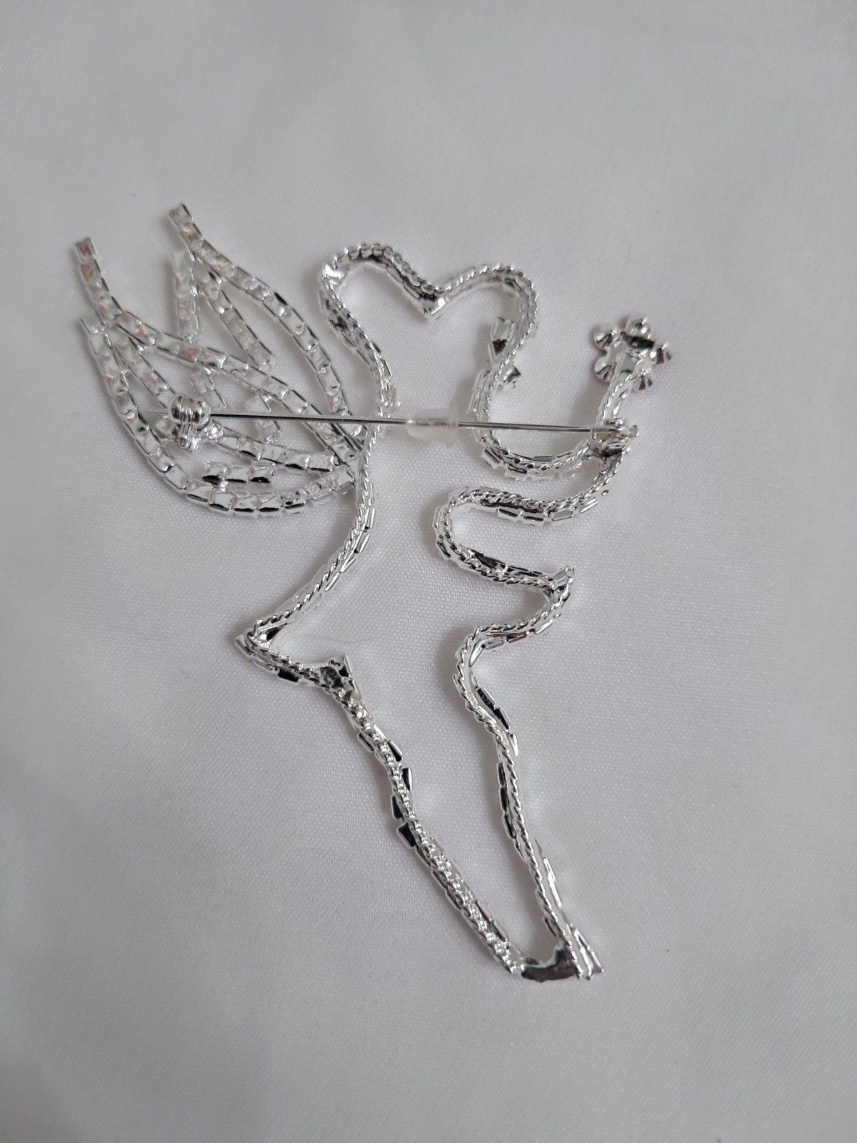 Fairy Brooch Rhinestones Clear And Red Silver Toned Whimsical Fairycore