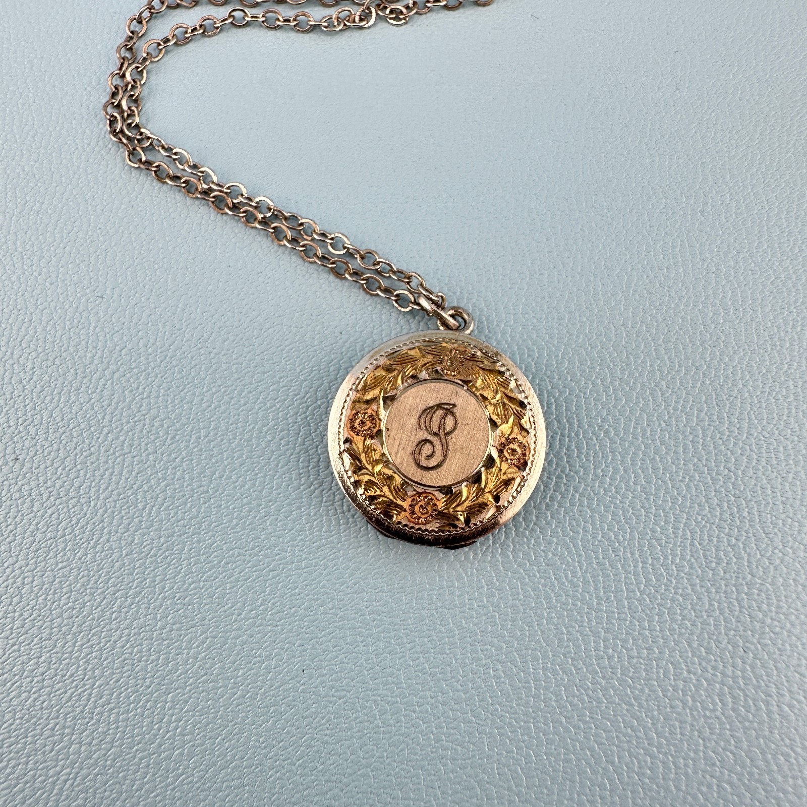 Vintage Locket Necklace Sterling 925 Gold Tone Inlay Letter P 1975 Engraved