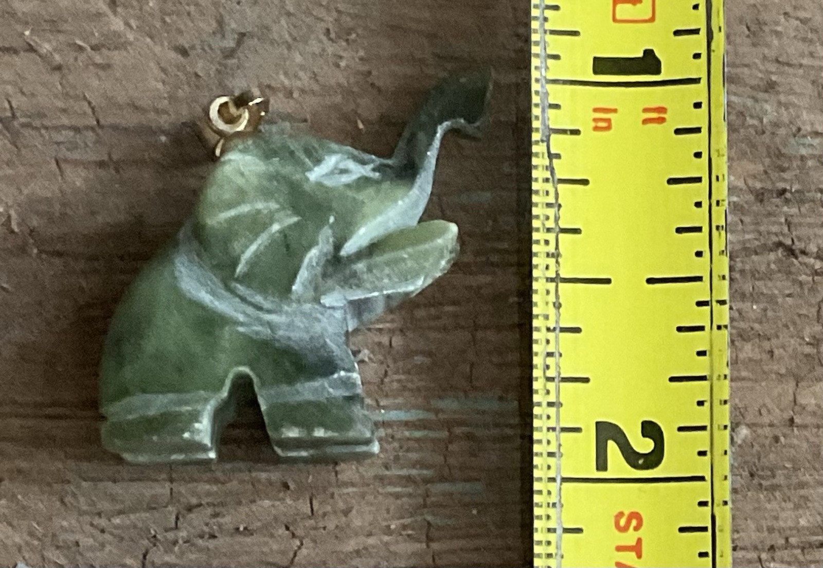 Vintage Hand Carved Genuine Nephrite Jade Elephant Pendant Charm 14k Gold Bail