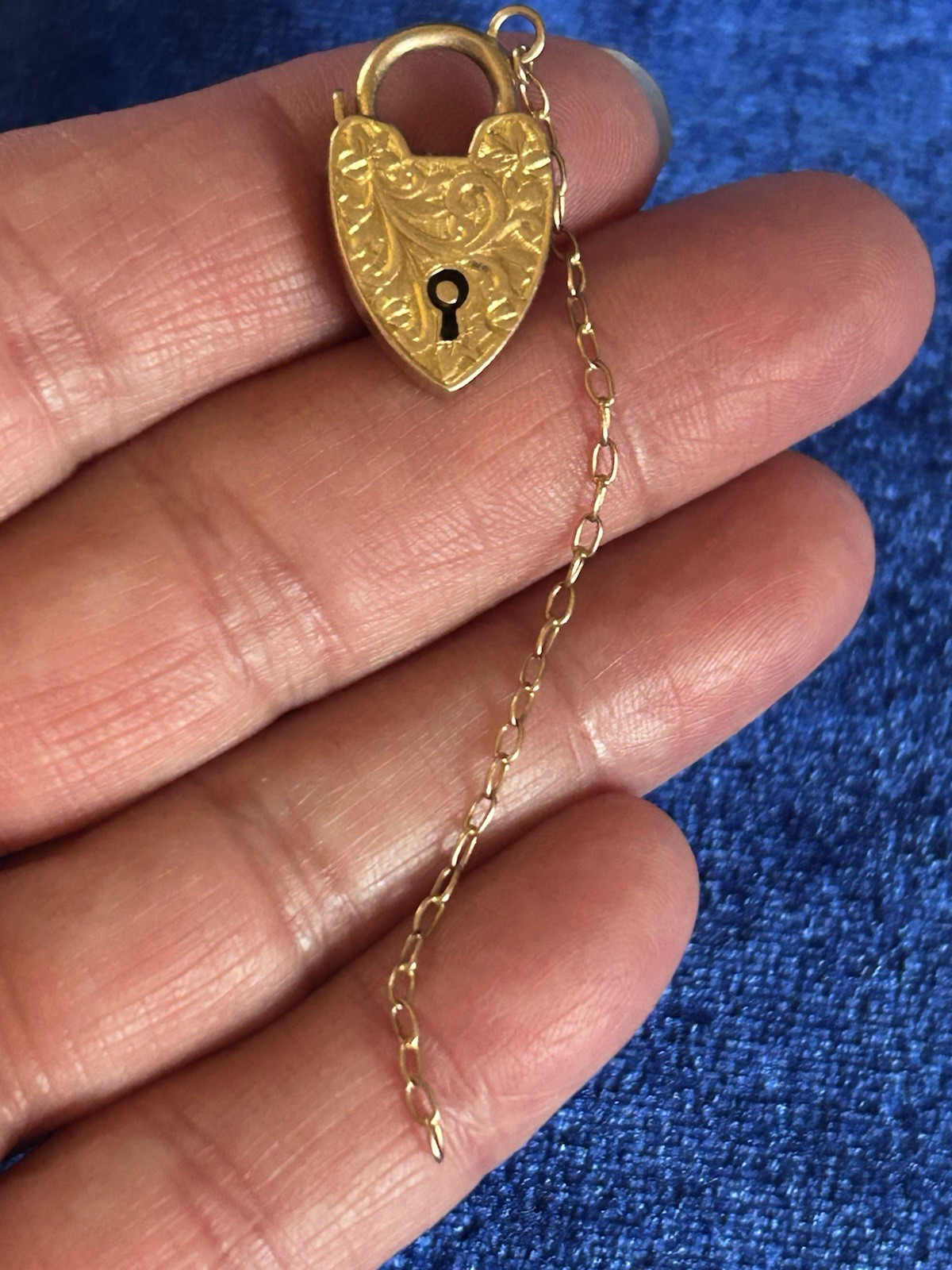 Vintage Circa30s 9ct Solid Gold Padlock Pendant or Charm With Floral Scrolls Old