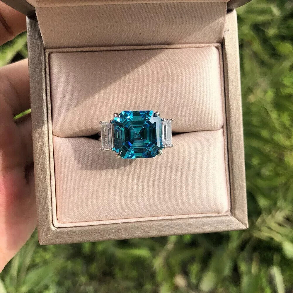 Asscher Lab-Created Blue Topaz Stunning Wedding Ring In 14K White Gold Plated