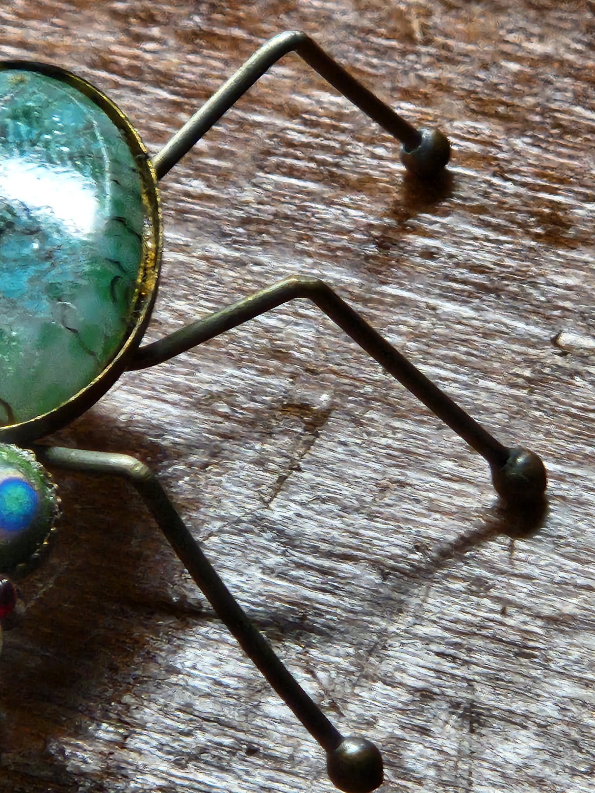 Wonderful Antique Bug Pin With Blue Glass Body And Tiny Purple and Red Head/Eyes