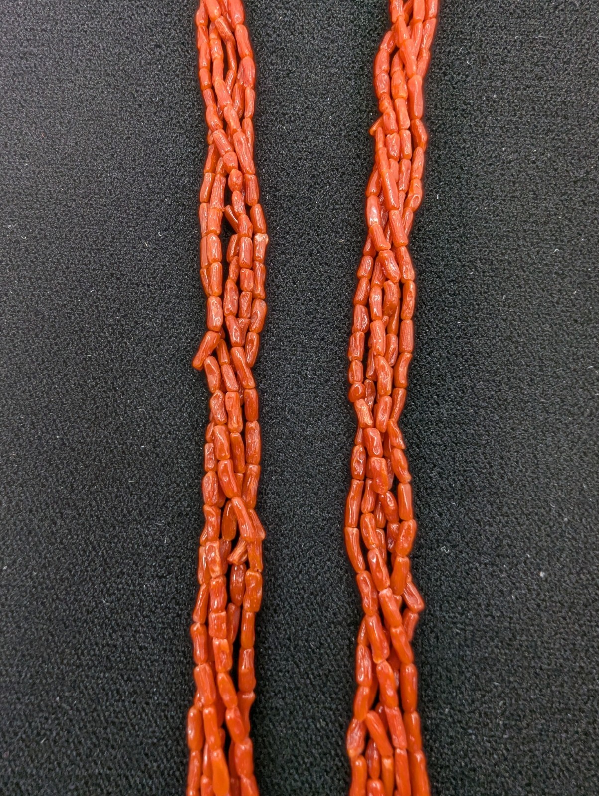 Coral Necklace 5 Strand Vintage Undyed Natural Red Coral Small Tube Beads 16.2gm
