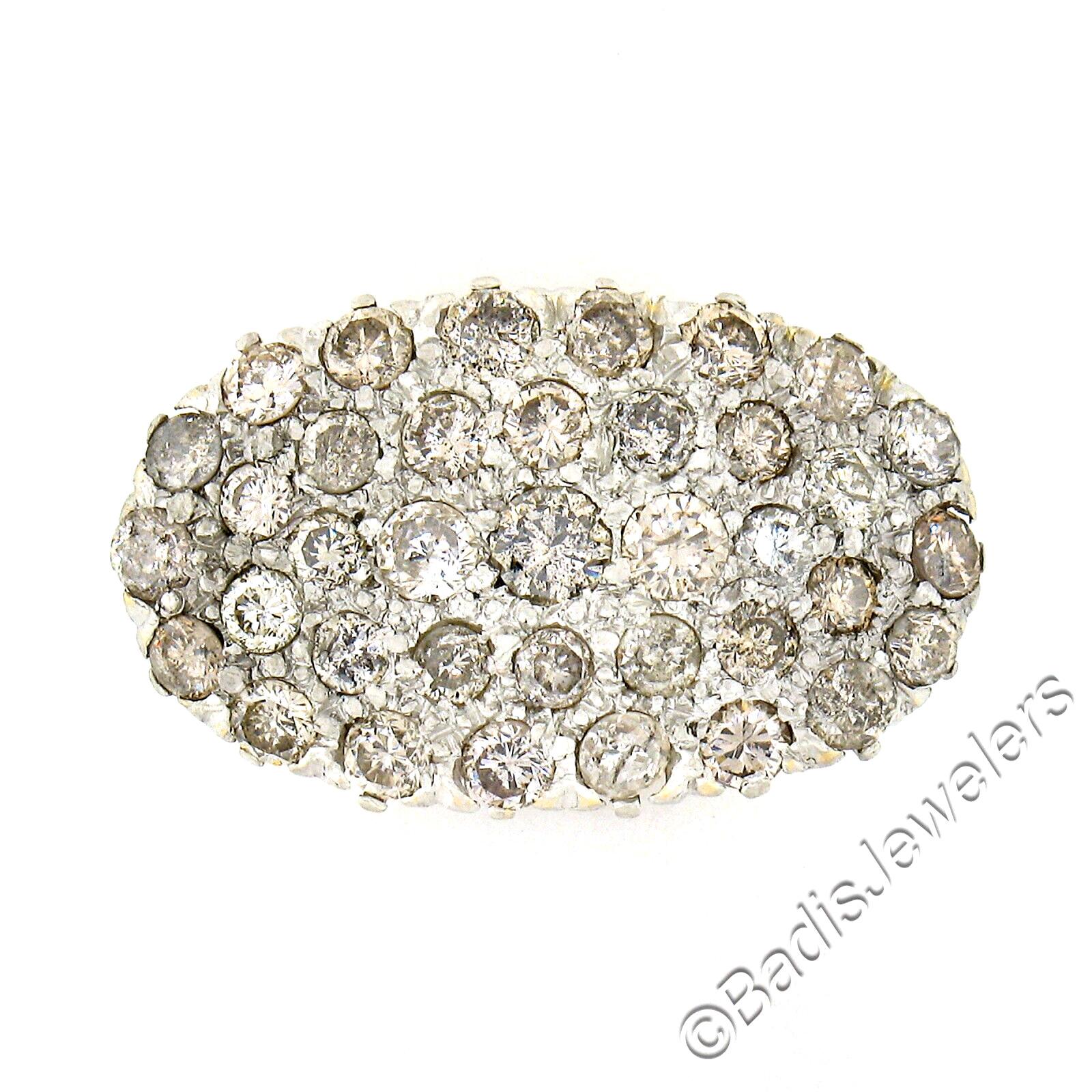 Victorian Revival Gold & Platinum Pave White & Champagne Diamond Platter Ring