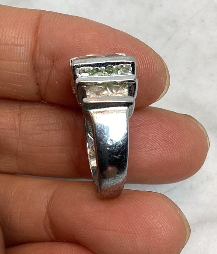 Vintage FAS 925 Sterling Silver Champagne Citrine CZ Cubic Zirconia Ring Size 7