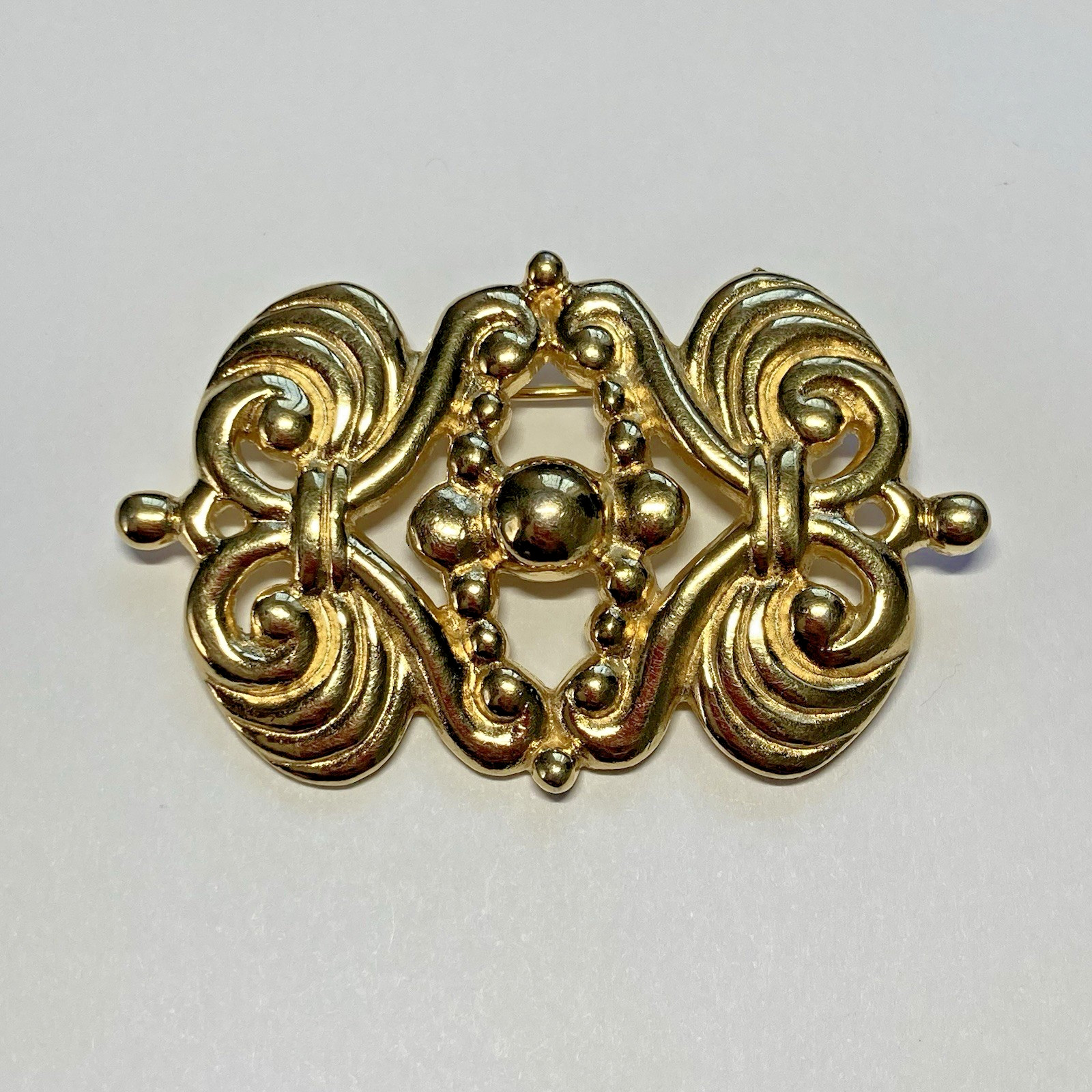 Vintage Los Castillo Ornate Gold Tone Taxco Pin Brooch