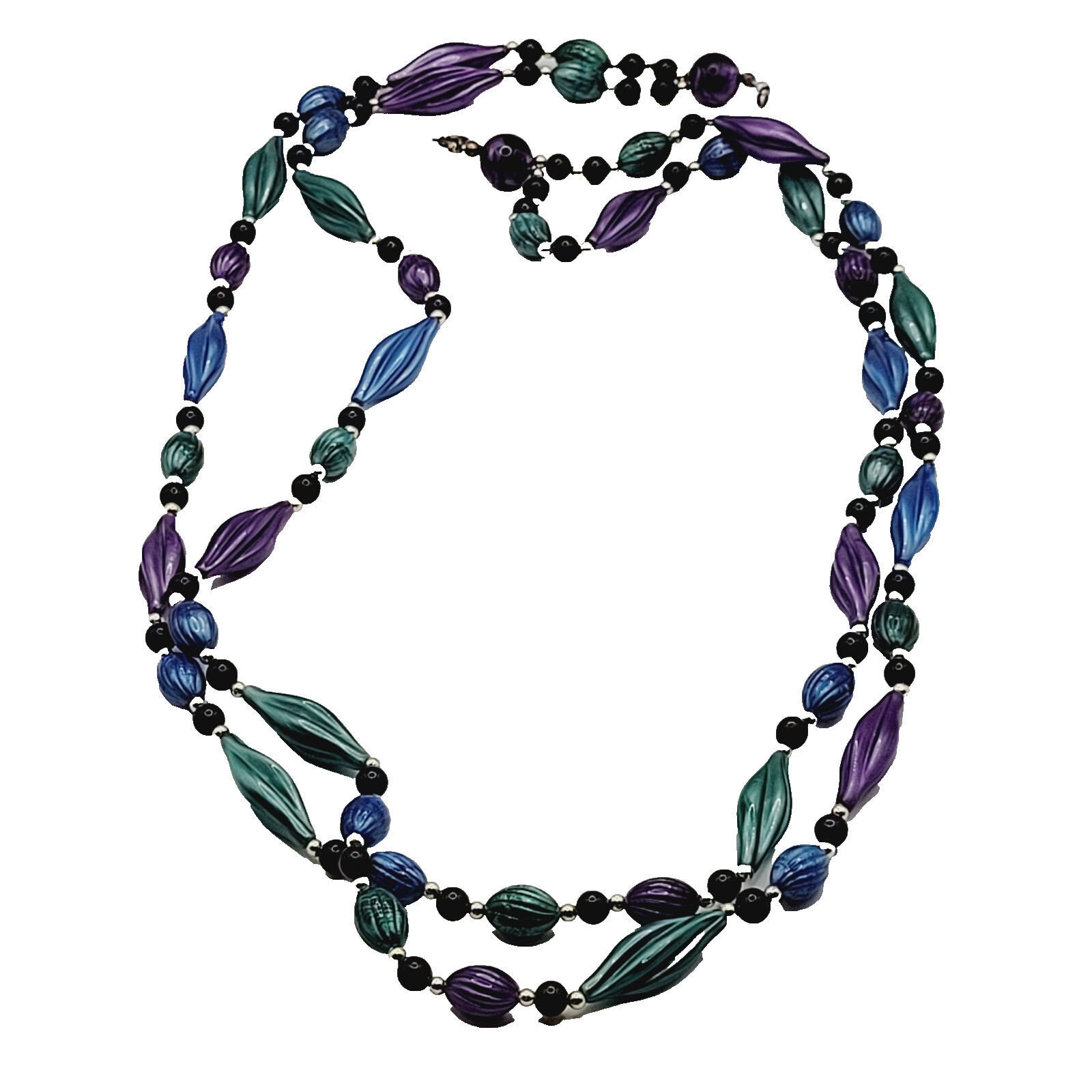 Peacock Colors Purple & Blues Gold Tone Acrylic Lucite Beaded Vintage Necklace
