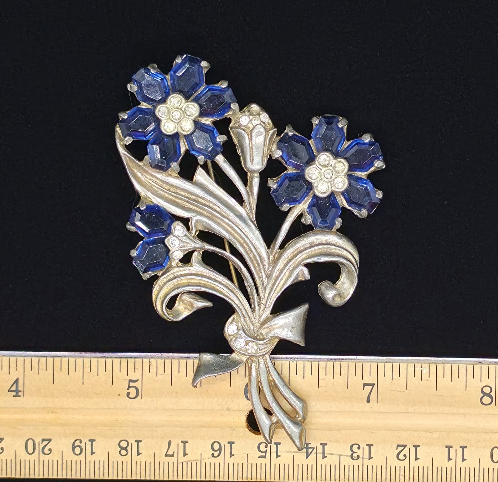 Vtg 1930s Coro Style Floral Bouquet Spray Rhinestone Brooch Pin