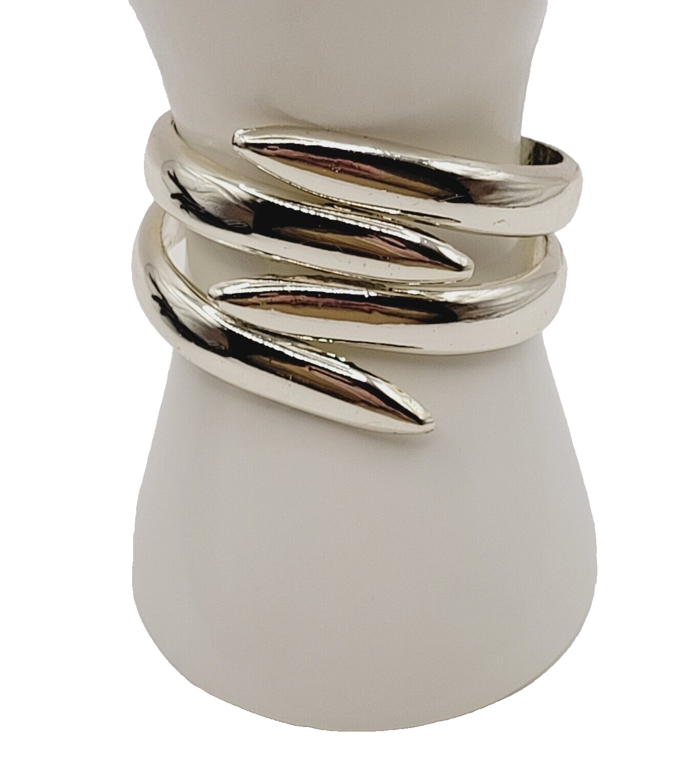 Silver Tone Modernist & Brutalist Hinged Cuff Open Metal Costume Bracelet 1980s