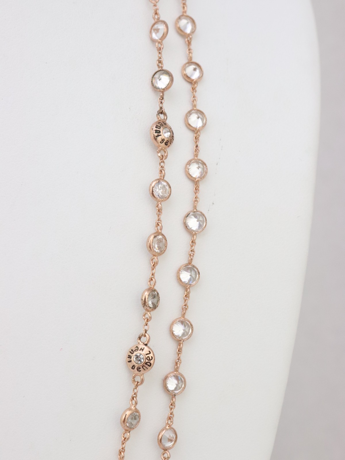 Henri Bendel 925 Sterling Silver Bezel Set Crystal or CZ Necklace Rose Gold Tone