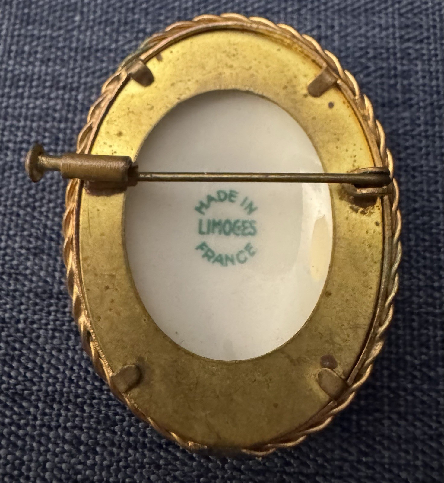 Limoges Portrait Brooch antique oval Hand Painted Lady Porcelain Cameo France