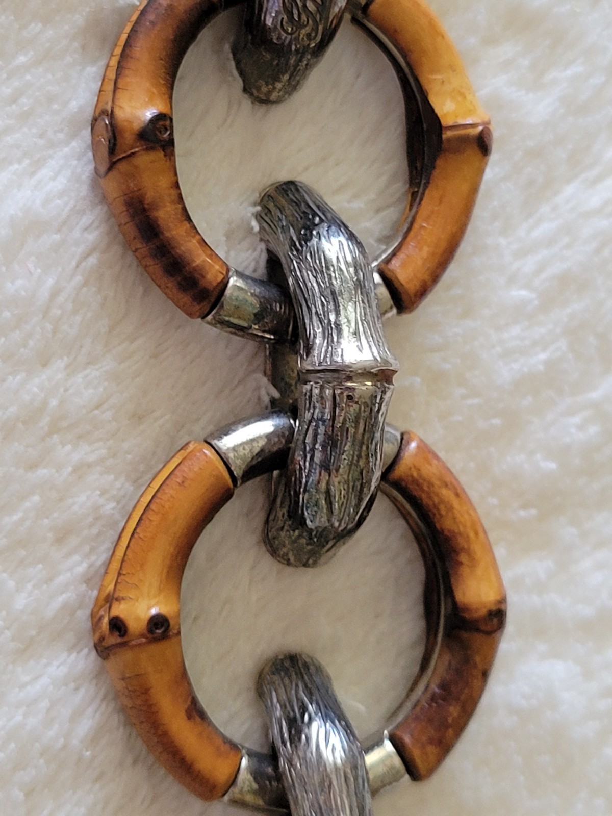 70’s Rare Vintage Gucci Bamboo Links Sterling Connector Toggle CLASP BRACELET 9″