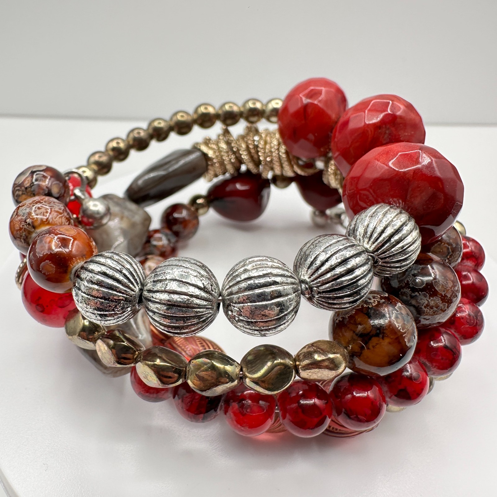 Vintage 90s Boho Multi-Strand Wrap Stretch Bracelet Beaded Women’s Jewelry Boho