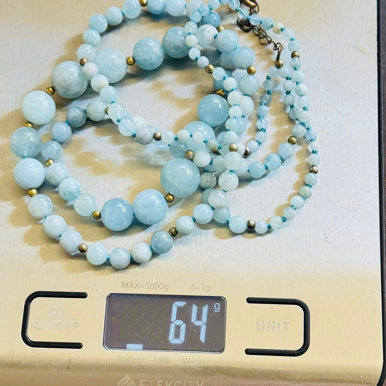 VTG AquaMarine Double strand Necklace Collar Beaded Round genuine Natural 19″