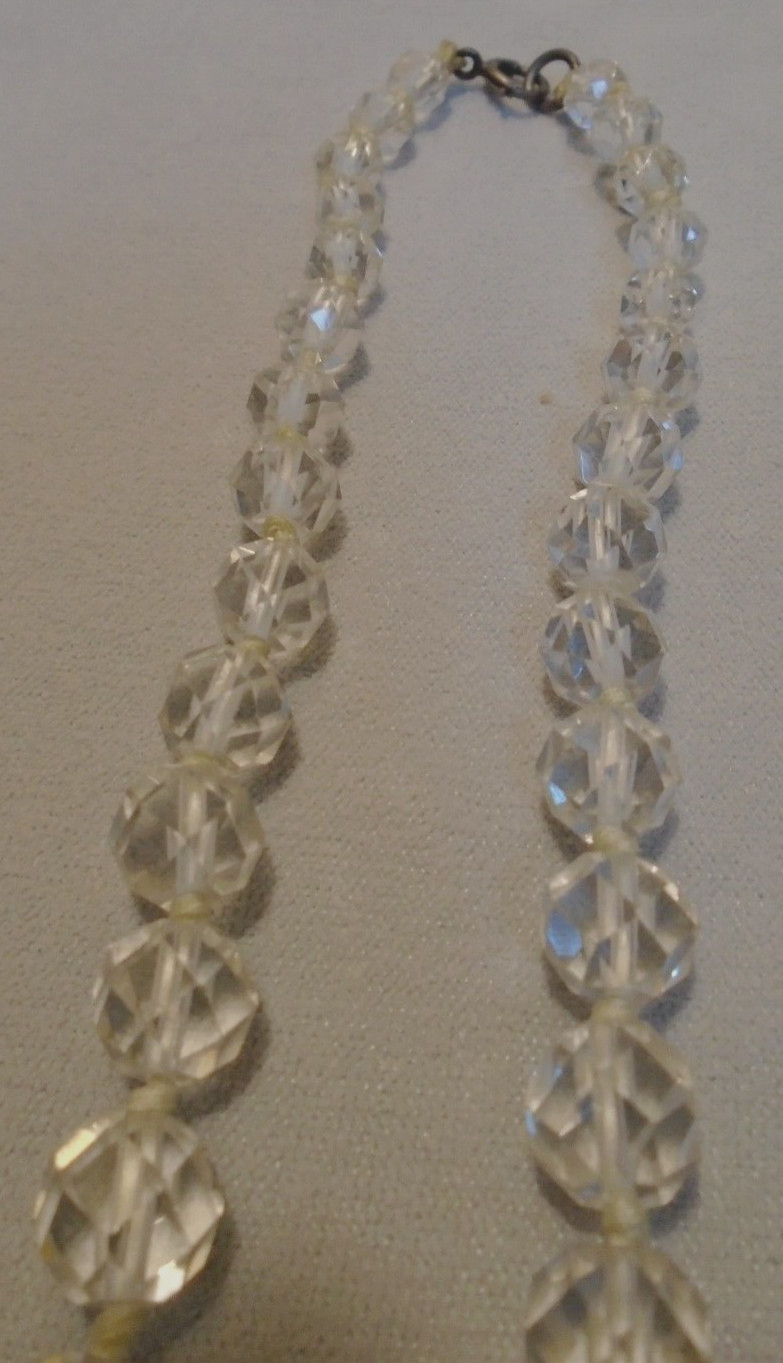 Crystal Glass Faceted Beads Knotted 20″ Necklace 1/4″-1/2″ BEADS VTG FREE SHIP