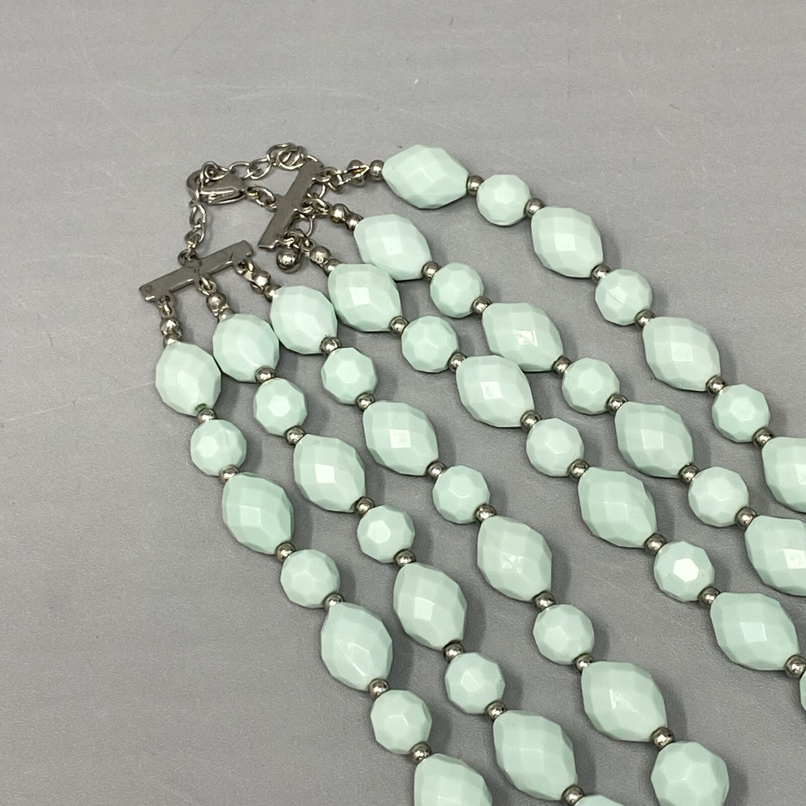 Vintage Bead Necklace Light Blue Acrylic Facet Layered Bib Chunky Collar 19″