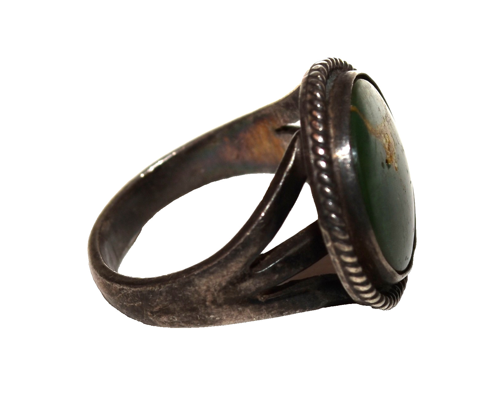 Vintage Dark Green Turquoise Brown Matrix Sterling Silver Ring 5.5 Gram Size 5.5