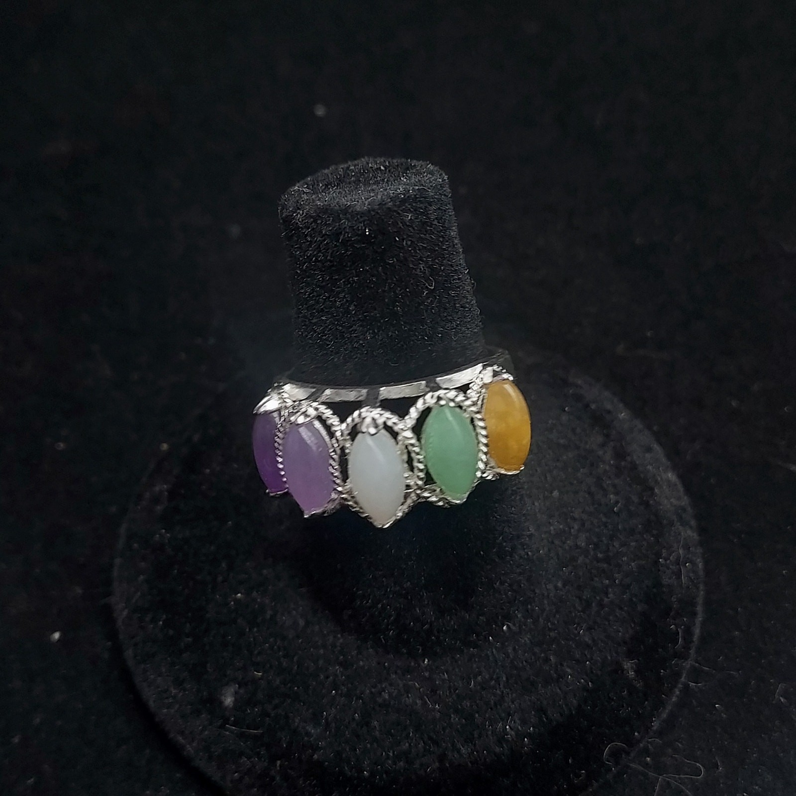Sterling Silver Multicolor Gemstone Ring 925 FAS Amethyst Size 7