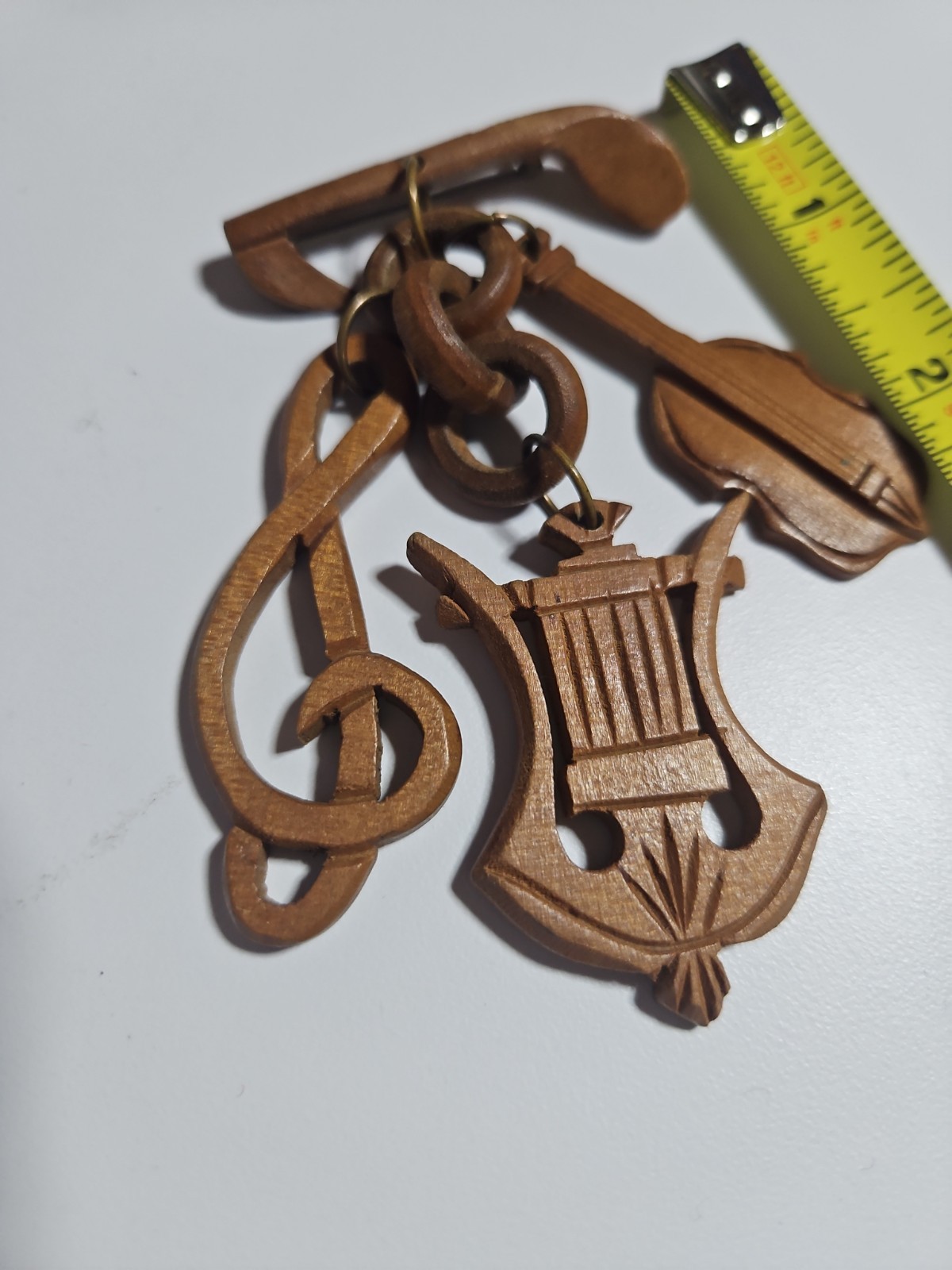 Vintage Guitar Brooch Pin Dangling Musical Notes Retro Music
