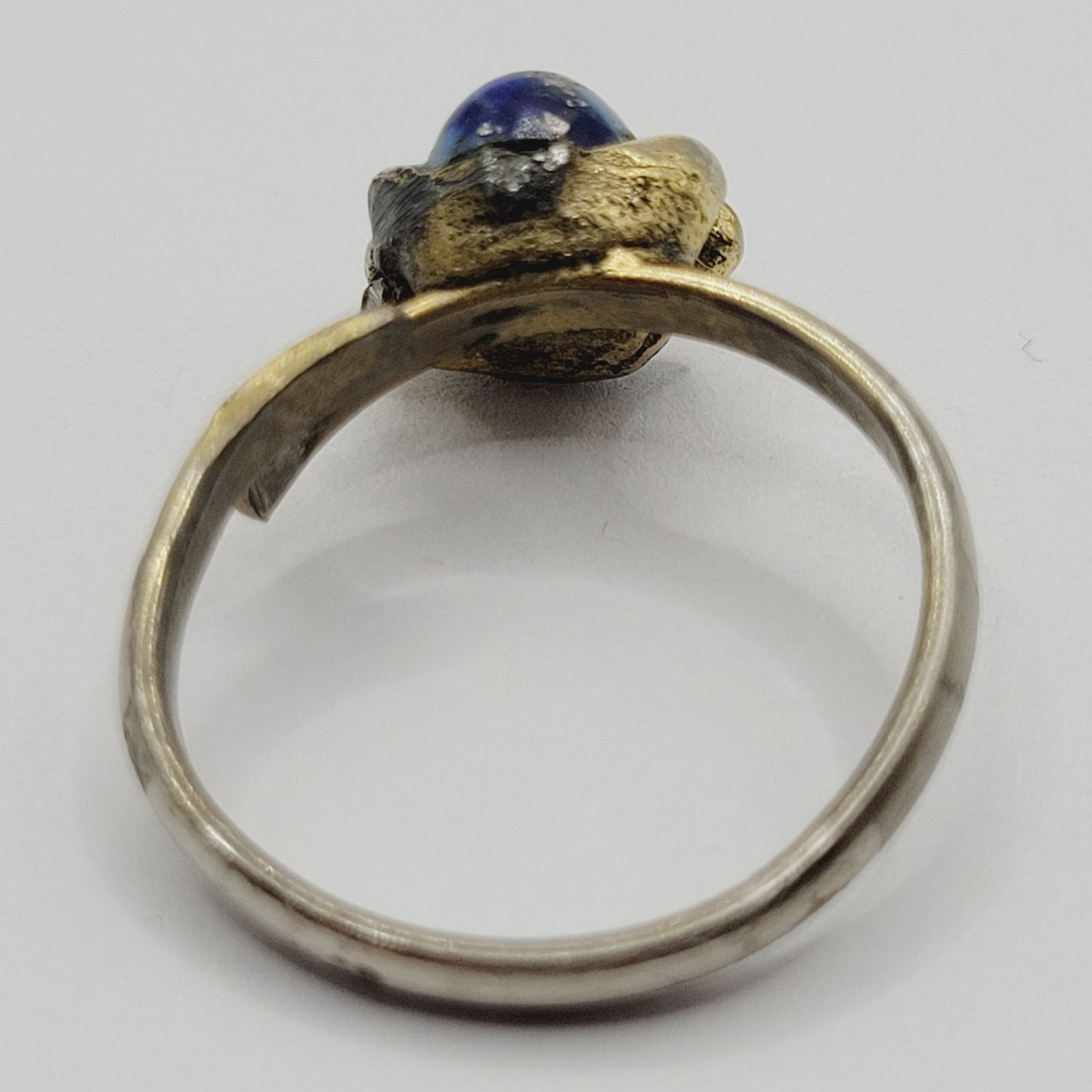 Antique Lapis Lazuli Small Domed Stone w Specks Ring Adjustable Worn Distressed