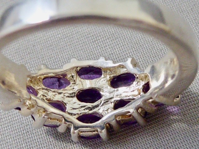 VINTAGE MINED ROUND FACETED AMETHYST CLUSTER RING SIZE 7 STERLING RING