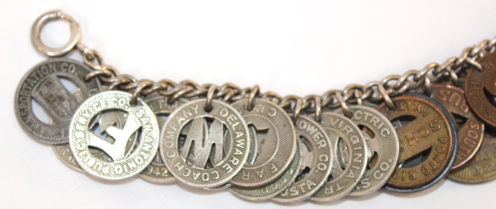 Vintage 1930’s-1950’s Transportation Token, Transit, Bus, Subway Charm Bracelet