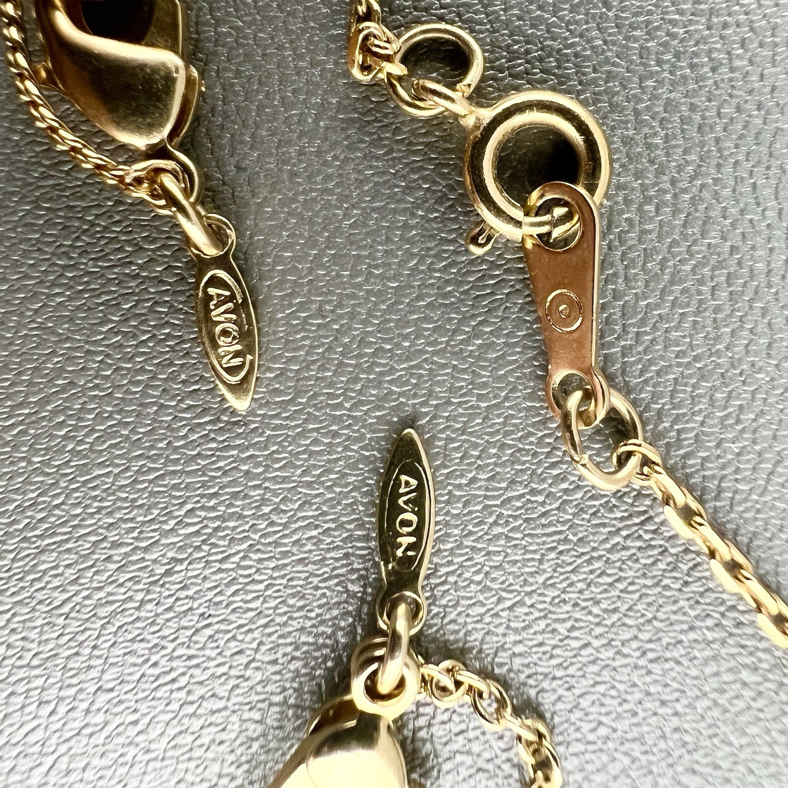 Vintage Avon Necklace Lot Gold Tone Ball Bead Slide Rhinestone Faux Pearl Signed