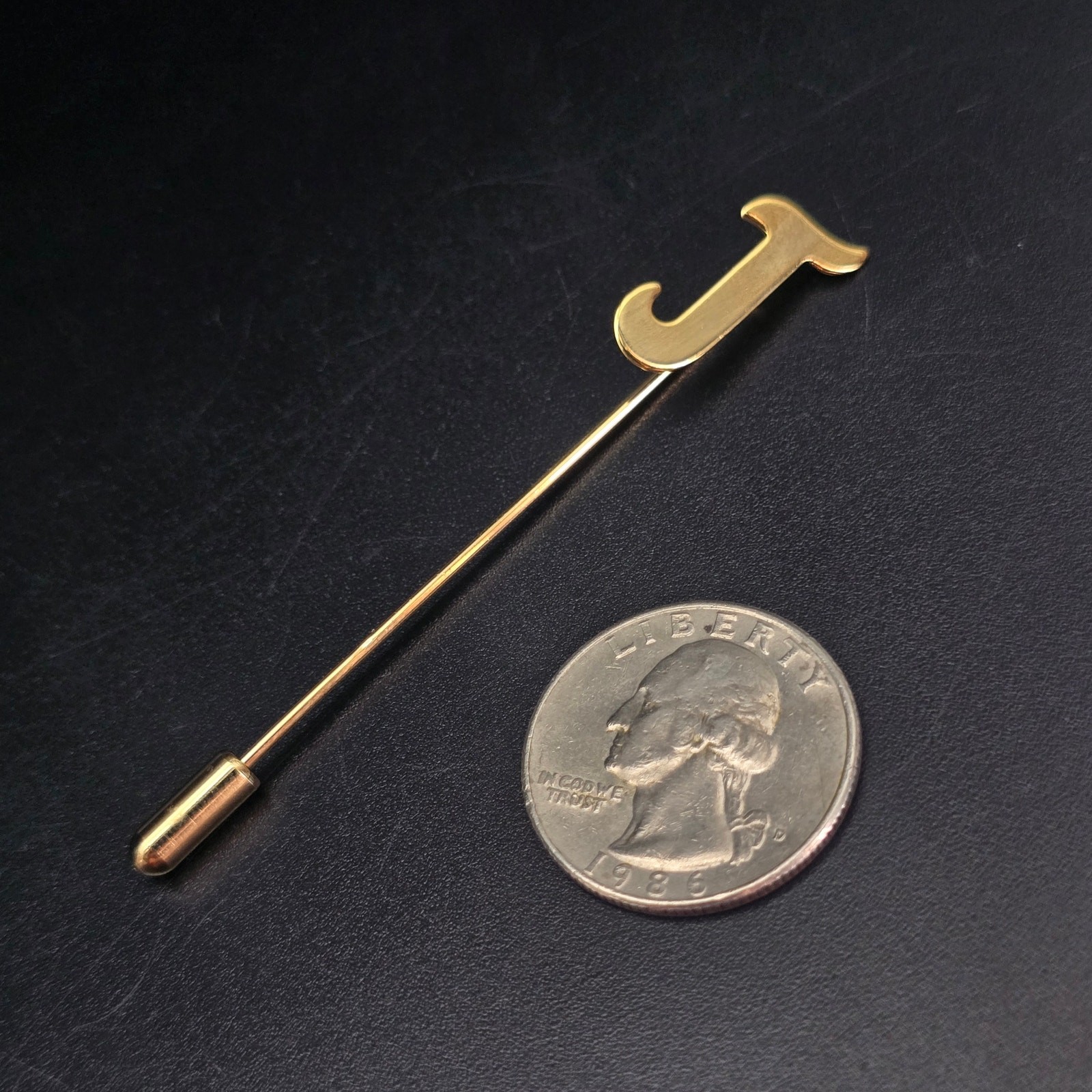 Vintage Gold Tone Letter J Initial Stick Pin Timeless Classic New Old Stock