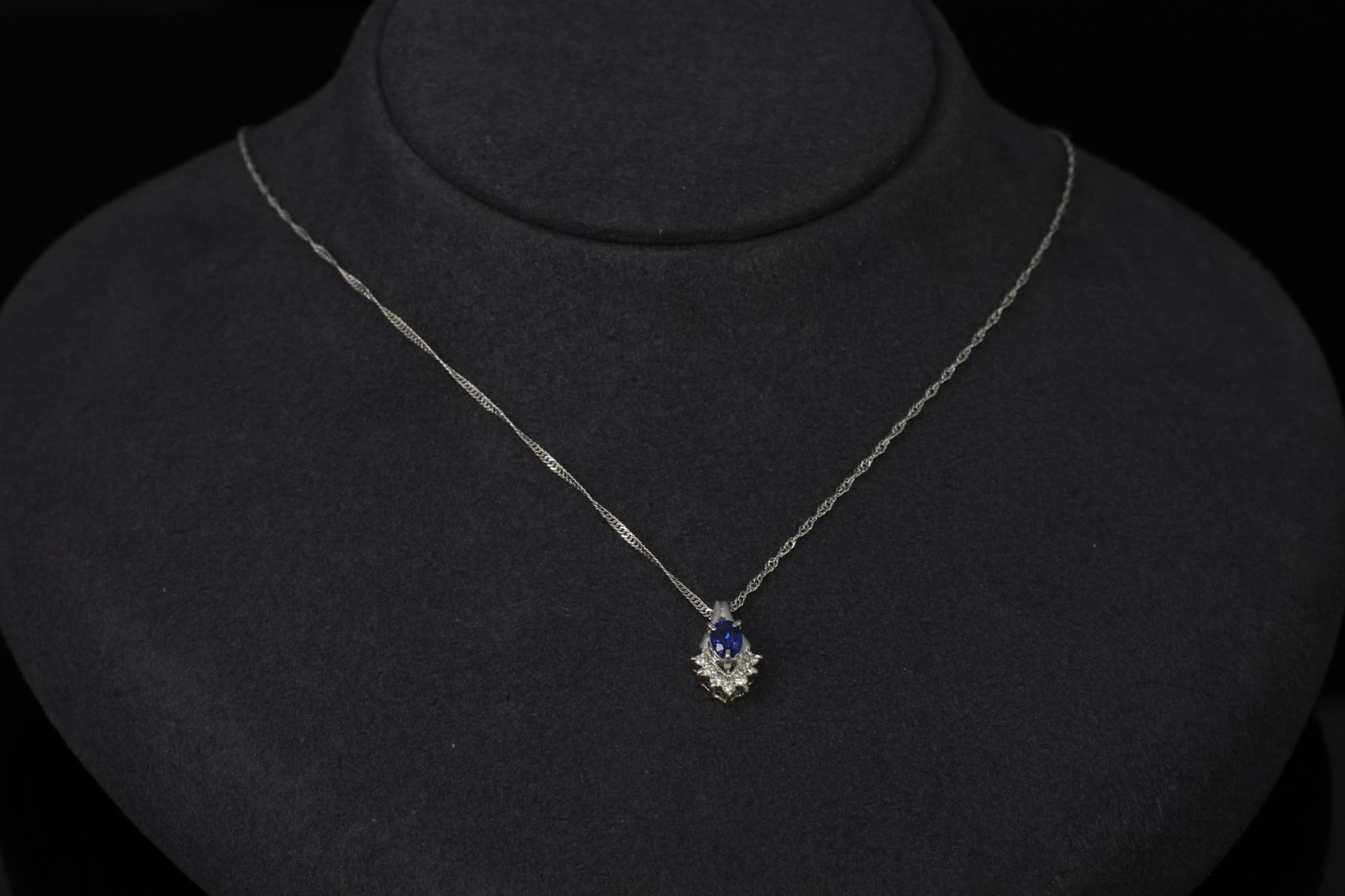 0.35ct Royal Blue Sapphire & 0.07ct Diamond 16 Inch Platinum Necklace, 2.87g