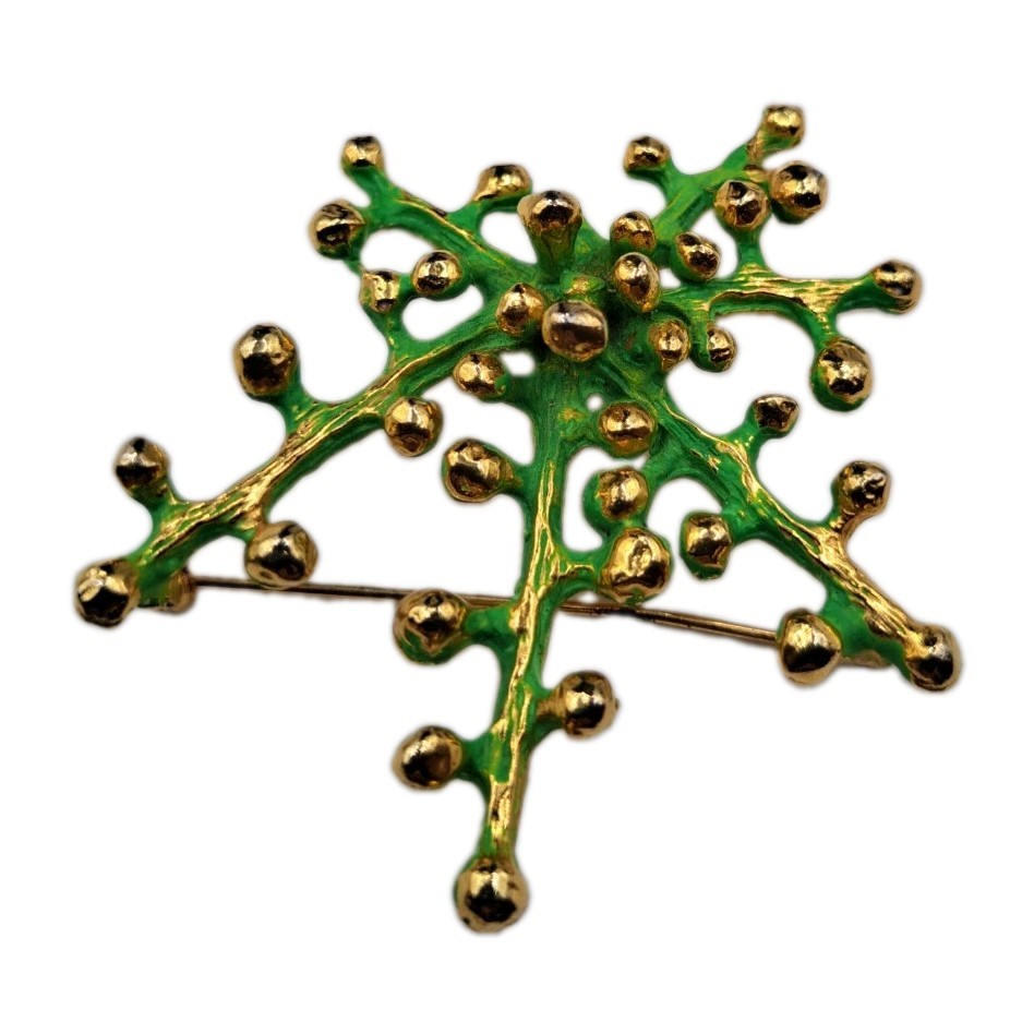 Vintage Signed Zentall Gold Tone Branch Brooch/Pin Brutalist MCM