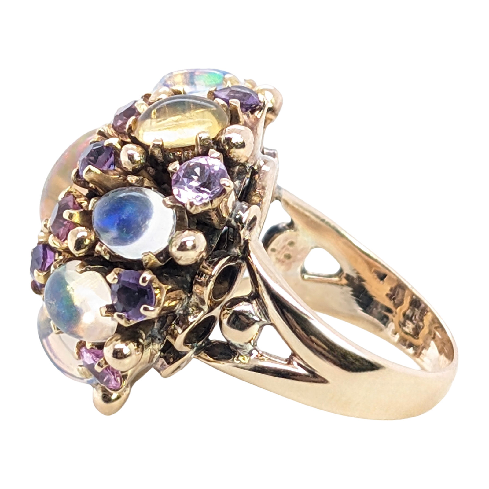 ESTATE SOLID 14K YELLOW GOLD OPAL PINK PURPLE GEMSTONE RING SIZE 4.25 #8037