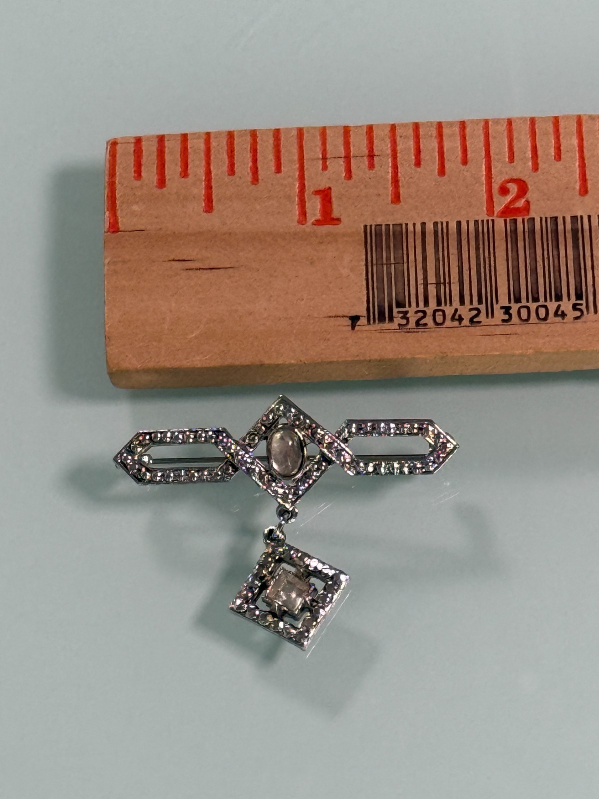 VTG Art Deco Revival Brooch Dangling Gemstones & Marcasite Focal Point