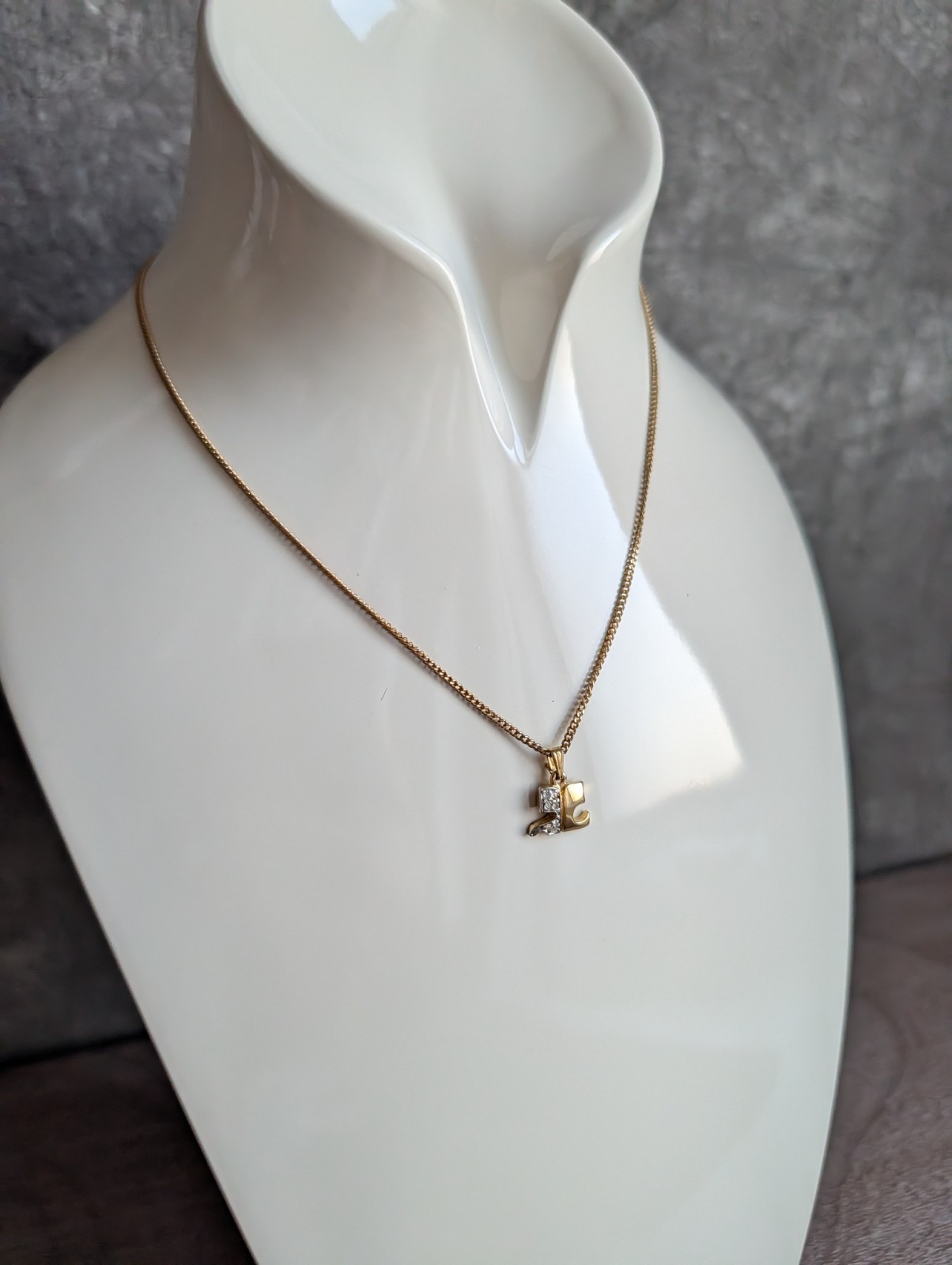 Vintage Courrèges Paris Gold-Tone Diamanté “AC” Logo Necklace