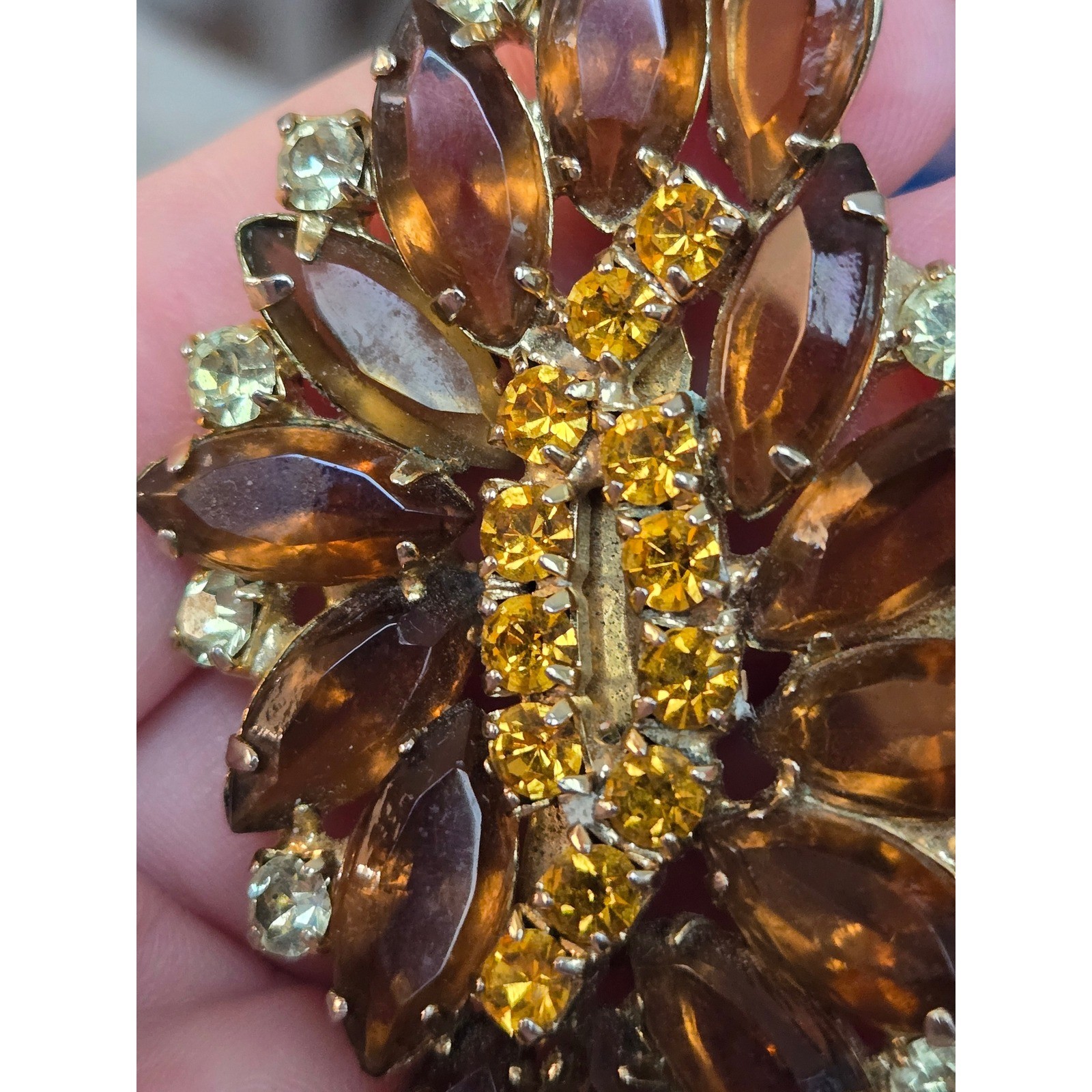 Juliana Style Fall Colors Brooch Navettes Amber Rhinestones 50s-60s