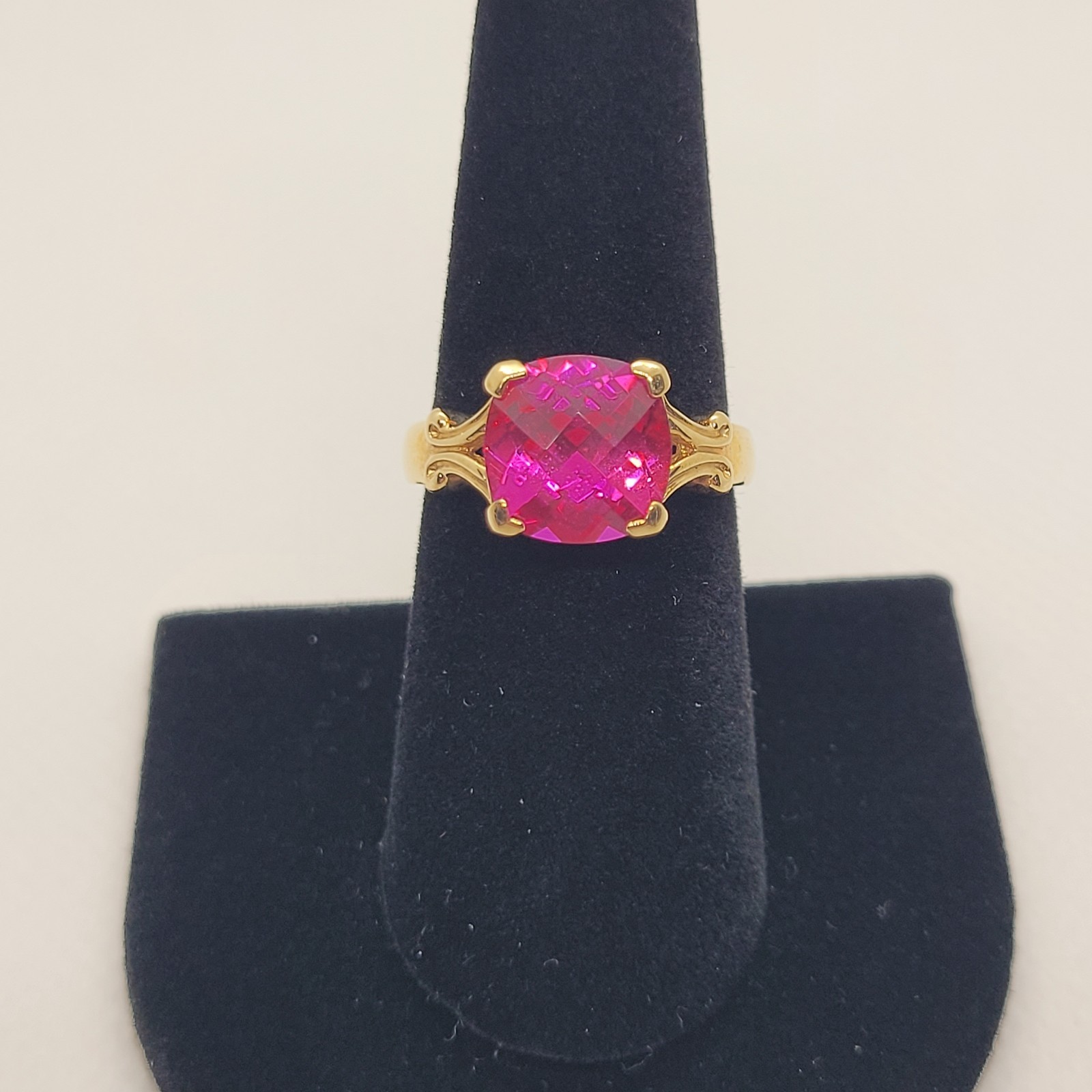 Vtg Ross Simons Gold Vermeil Sterling 925 Cushion Cut Pink Glass Stone Size 7