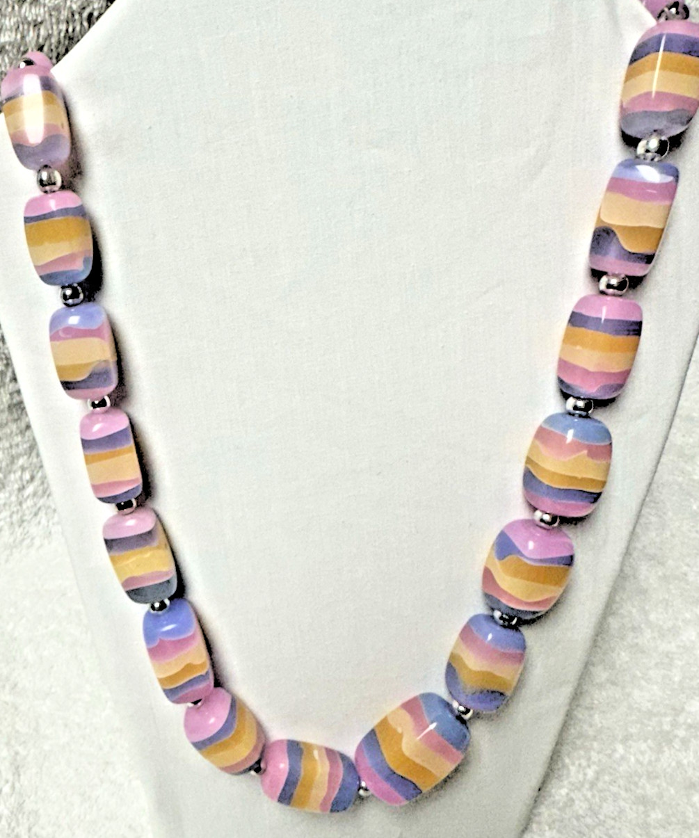 Vintage MCM Estate 30” Chunky Pastel Lucite Bead Strand Necklace n0129