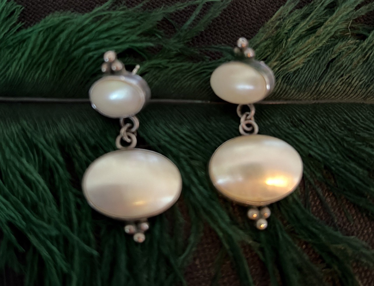 Vintage Mother Of Pearl Sterling Silver Tiered Earrings Post 1.5”L 7/8”W