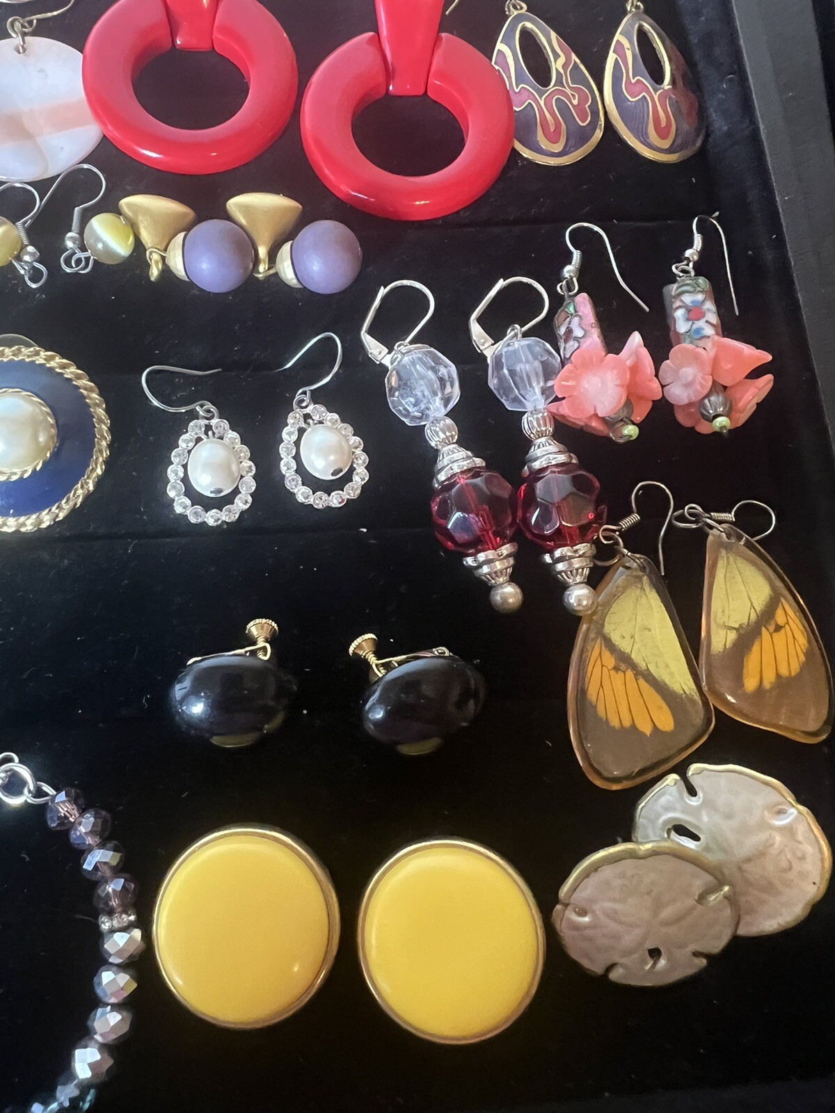 Lot Of Vintage Fashion Earrings 47 Pairs Of Drop Dangle Pierced Enamel