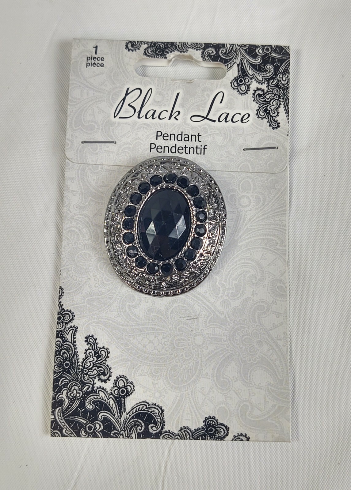 Vtg New Old Stock Black Lace Pendant Women’s Costume Jewelry Metal Black Jewels
