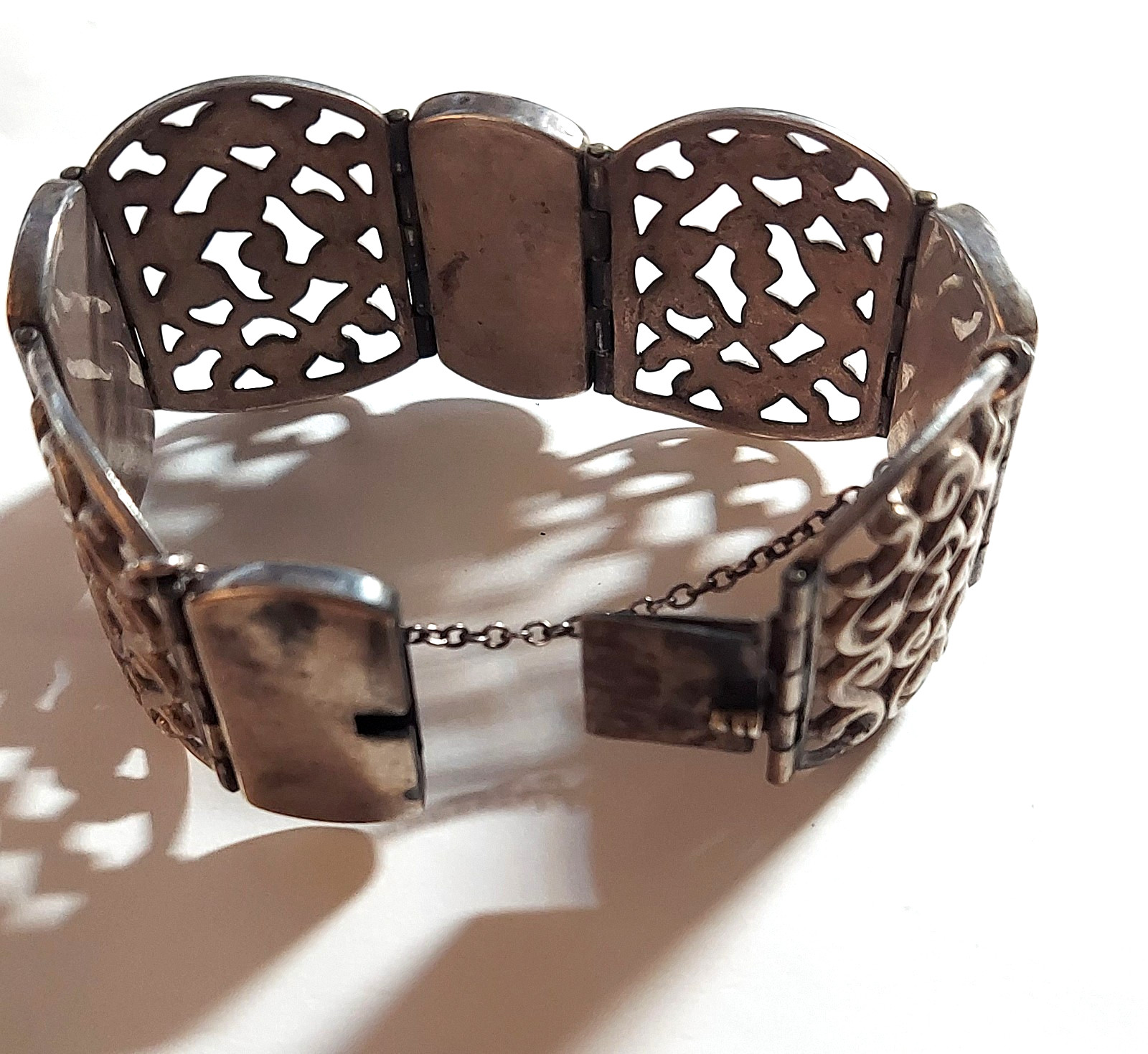 Vintage Cuernavaca Mexico Sterling Silver Panel Bracelet