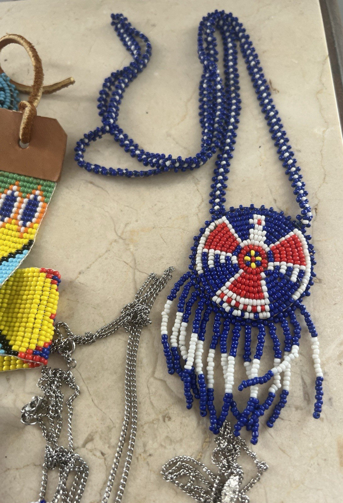 Vintage Native American Seed Bead Coin Purse Wallet Barrette Necklaces Lot
