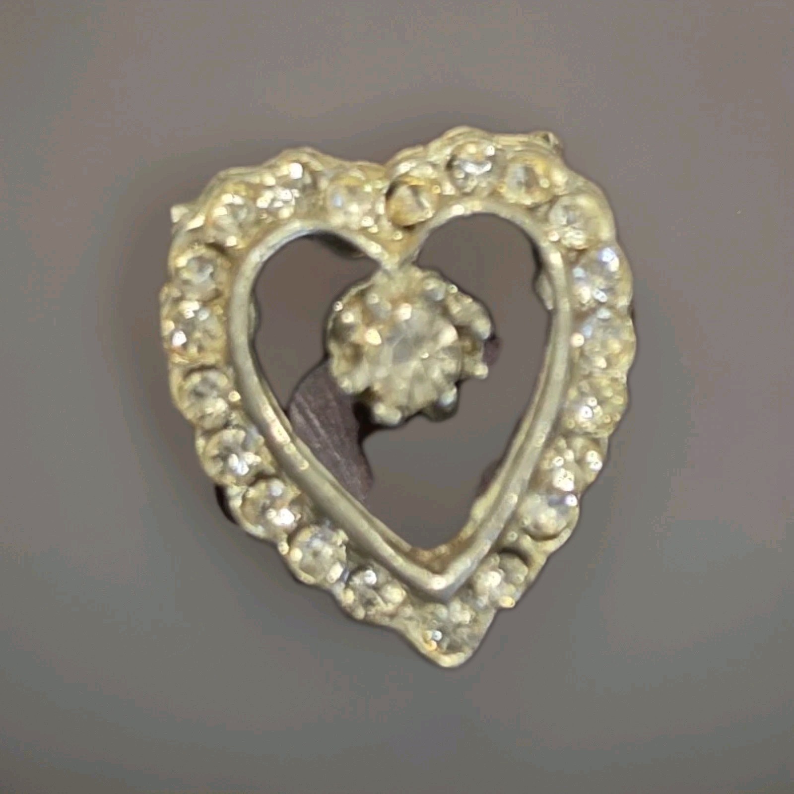 Vintage Rhinestone Heart Brooch Pin Gold Tone Clear Stones Open Heart Lapel Pin