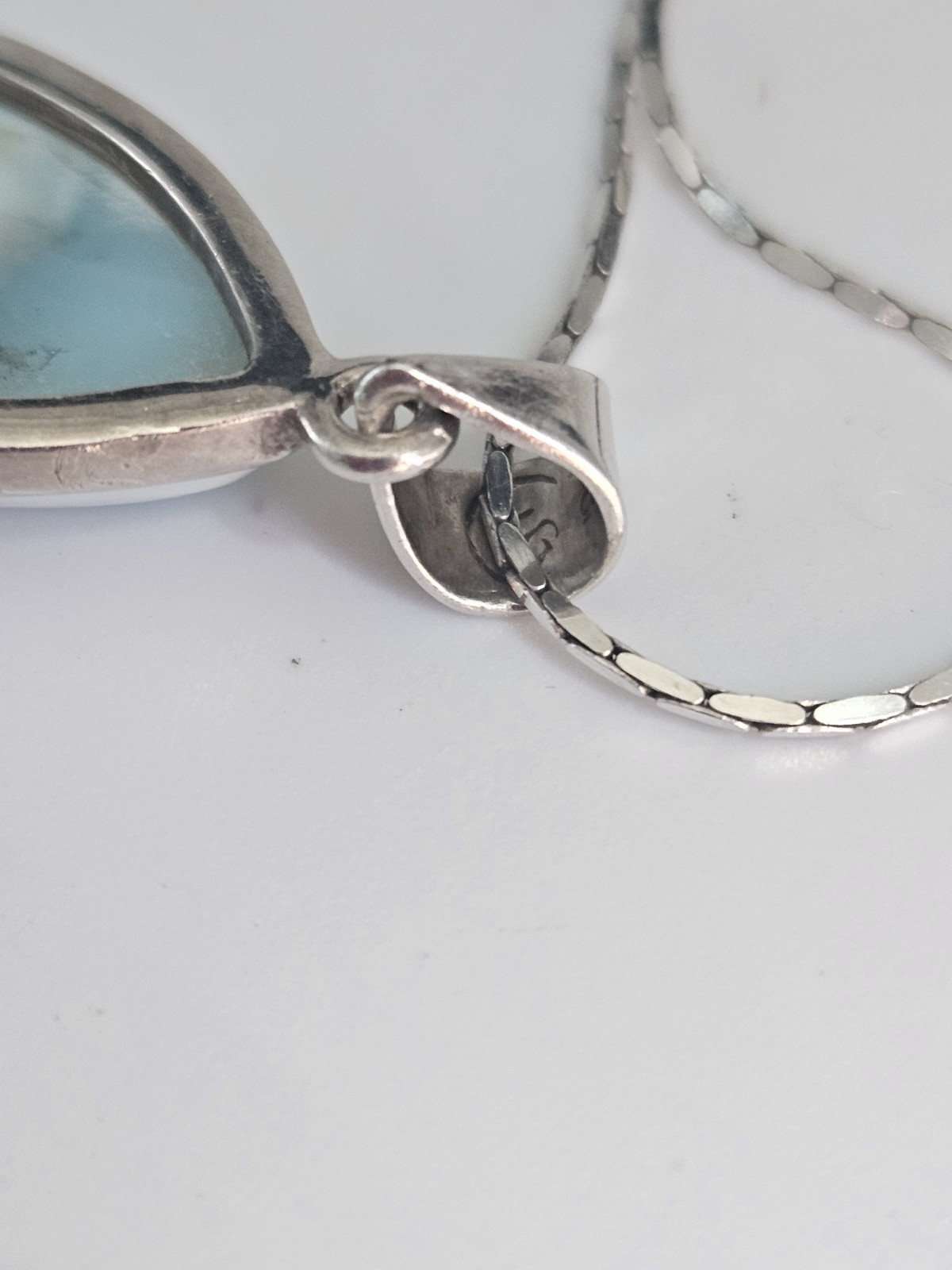 Vintage 925 Sterling Silver Natural Larimar Pendant Necklace 16″