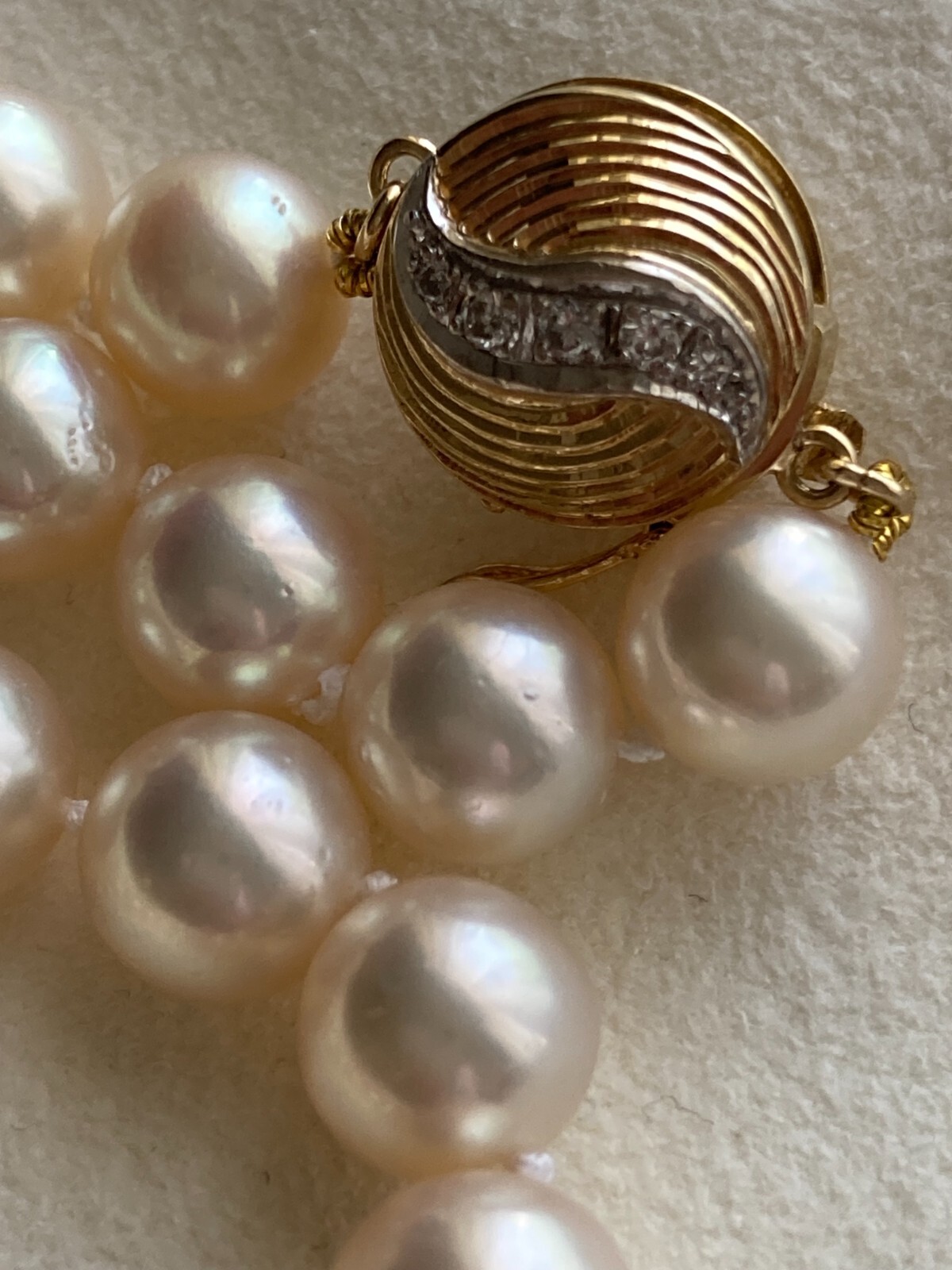 Vintage Diamond 14k Akoya Pearl Necklace 17.5”, 8-8.5mm