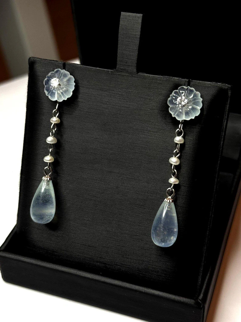 aquamarine earrings natural fresh water pearls 925 Sterling silver