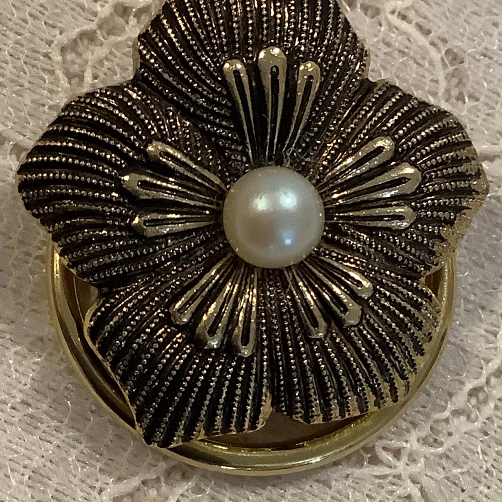 sold Individually – Vintage ornate scarf clips Celluloid metal – Details Below!