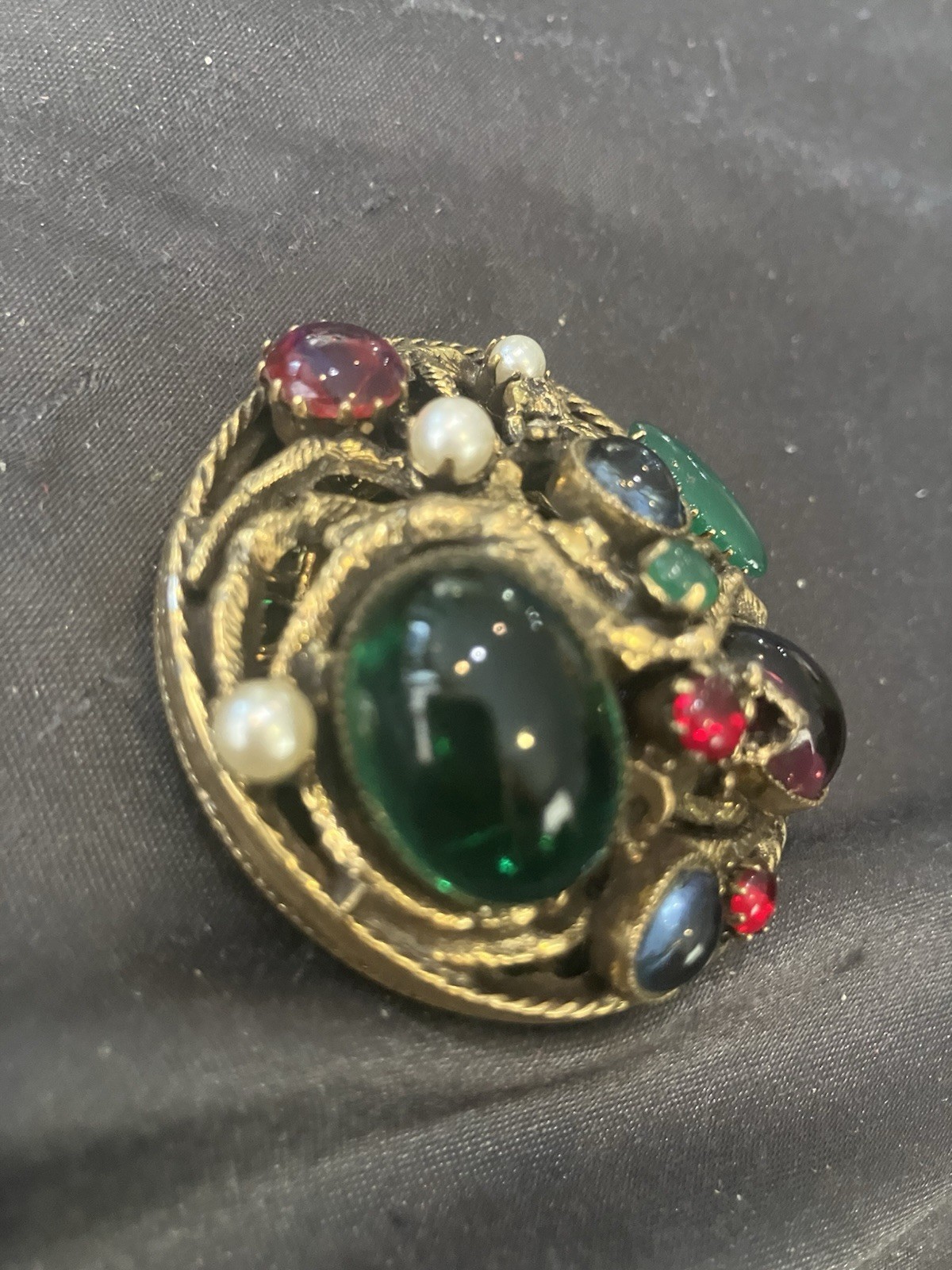 ORIGINAL BY ROBERT Cab Blue Green PEARL RHINESTONE Vintage BROOCH PENDANT